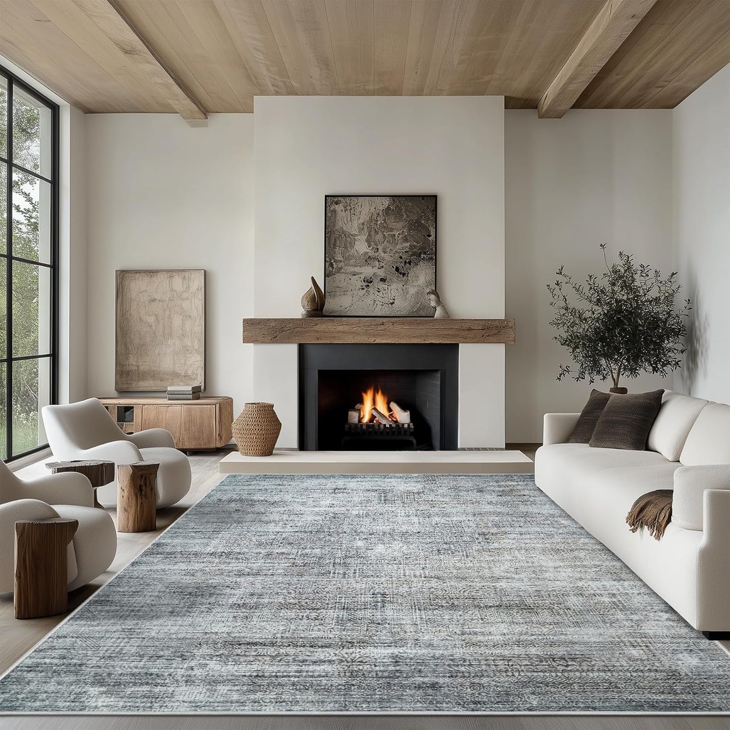 8x10 Area Rug Living Room Rugs - Washable Rug Large Modern Abstract Soft Thin Carpets Indoor Floor No Slip Vintage Carpet for Bedroom Under Dining Table Nursery Home Office Decor Gray Blue