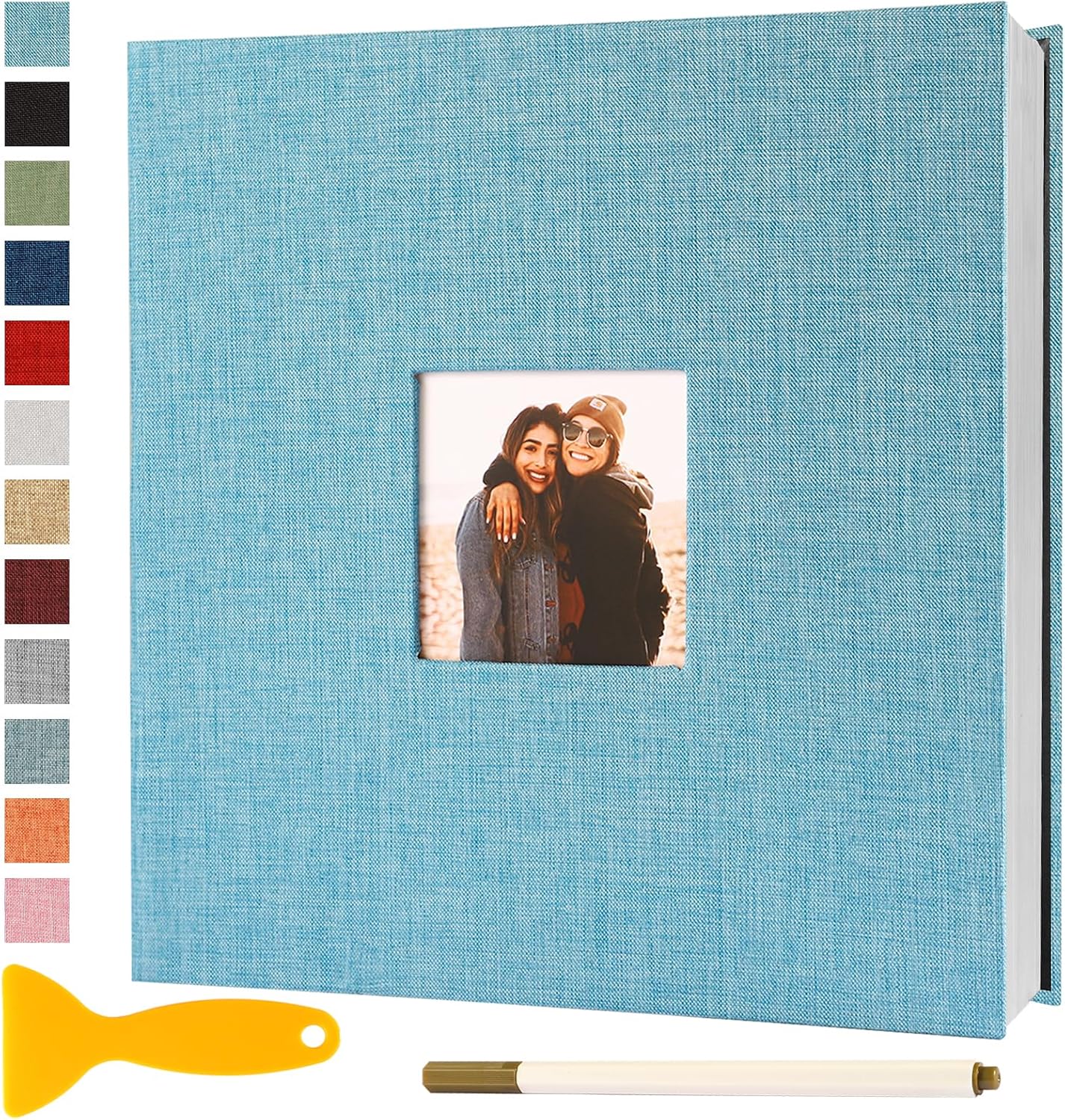 Photo Album Self Adhesive Pages Scrapbook Magnetic Photo Albums for 4x6 5x7 8x10 Pictures Sticky Pages Books for Baby Family Wedding 11x10.6 LightBlue 40 Pages