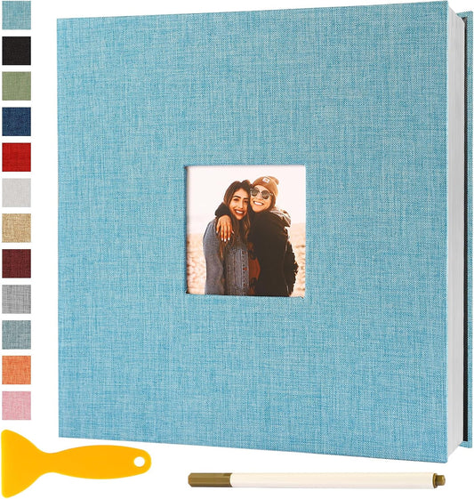 Photo Album Self Adhesive Pages Scrapbook Magnetic Photo Albums for 4x6 5x7 8x10 Pictures Sticky Pages Books for Baby Family Wedding 13.2x12.8 LightBlue 60 Pages