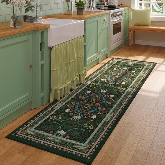 Runner Rug for Kitchen Rug Non Slip 2'x6' Washable Rugs with Rubber Backing Soft Vintage Floral Botanical Carpet Runner for Kitchen, Laundry, Bedroom, Bathroom, Green