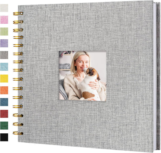 Scrapbook Photo Album Linen Cover, 8 x 8 Inch Hardcover Kraft White Pages Memory Book, for Travel Wedding Guest Book Christmas Baby Shower (20 Sheets/ 40 Pages,Grey)