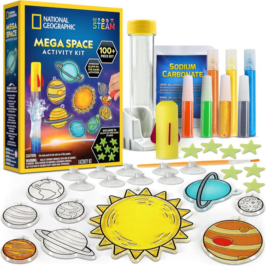 National Geographic Mega Space Activity Kit - Glow in The Dark Science Craft Kit for Kids with 100+ Pieces, Launch a Rocket, Create Glowing Constellations, Paint a Solar System & More
