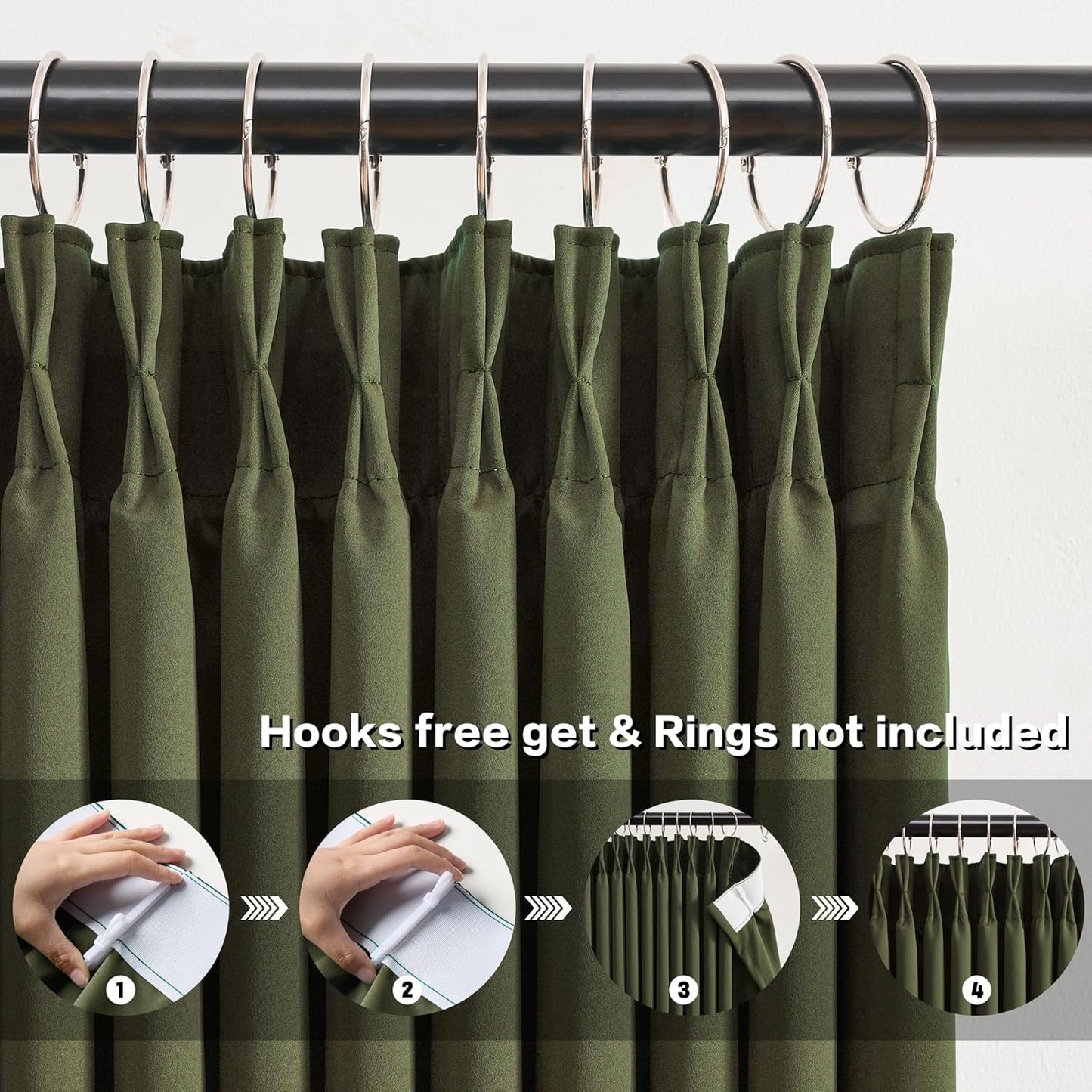 KEQIAOSUOCAI 92 Inch Dark Olive Green Curtains for Bedroom Living Room,Thermal Insulated Dark Out Sound Proof Curtain for Dining Room, Pinch Pleated for Traverse Rods 40x92-2 PCs