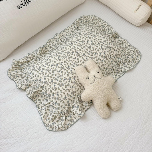 BuLuTu 2 Layers Muslin Cotton Toddler Pillowcase, 1 pc, 14"x20", Shabby Chic Blue Floral Print Pillow Cases for Kids Girls Boys Pillow Covers Soft Breathable, Envelope Closure