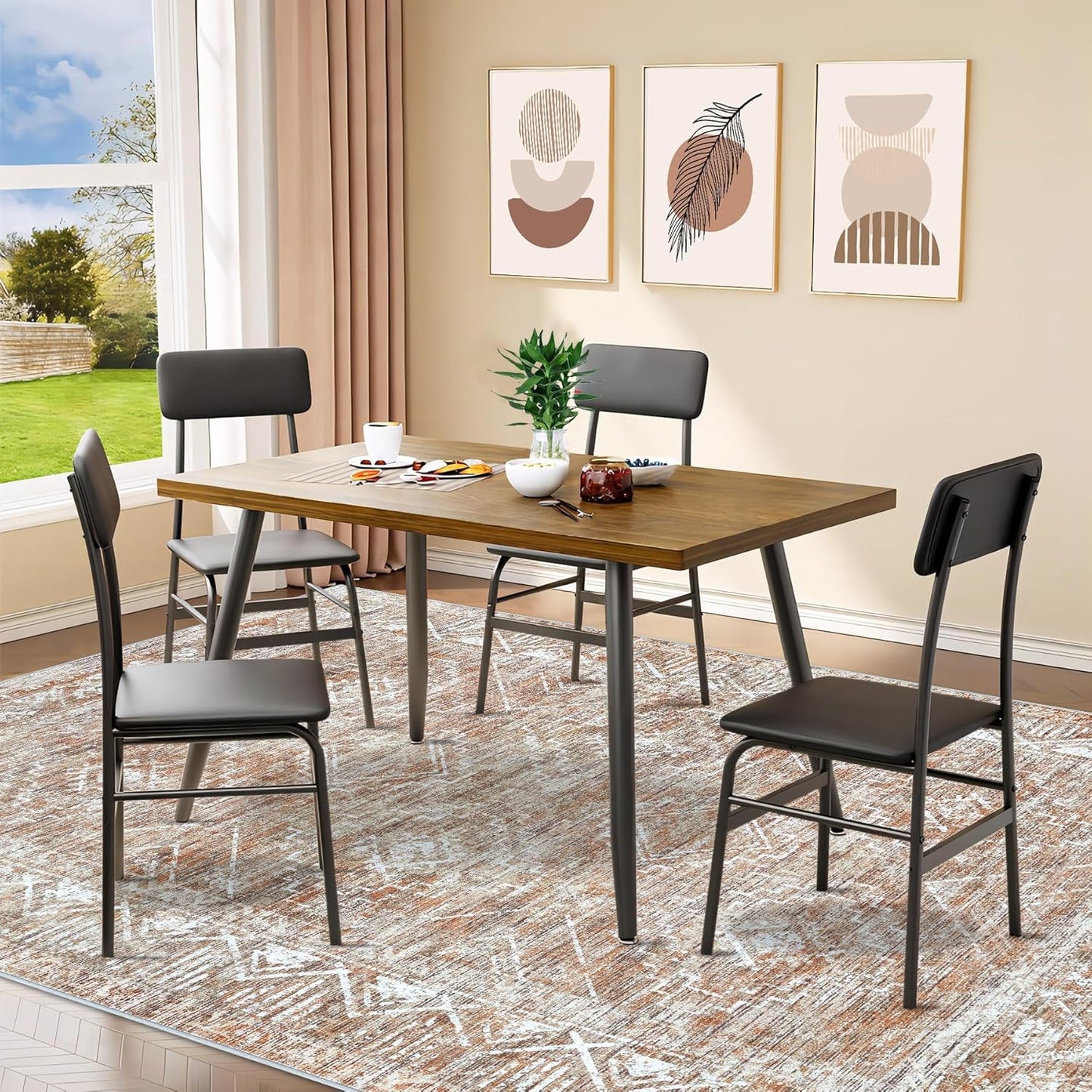 Moroccan Large Area Rug 5x7 - Soft Machine Washable Geometric Boho Distressed Farmhouse Rug Morden Stain Resistant Indoor Floor Carpet for Bedroom Dining Table Nursery Home Office (5 x 7, Brown)