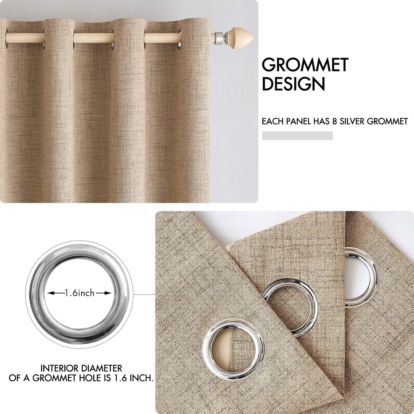 MIULEE 100% Blackout Linen Textured Curtains for Bedroom Solid Thermal Insulated Copper Brown Grommet Room Darkening Curtains & Drapes Luxury Decor for Living Room Nursery 42 x 63 Inch (2 Panels)