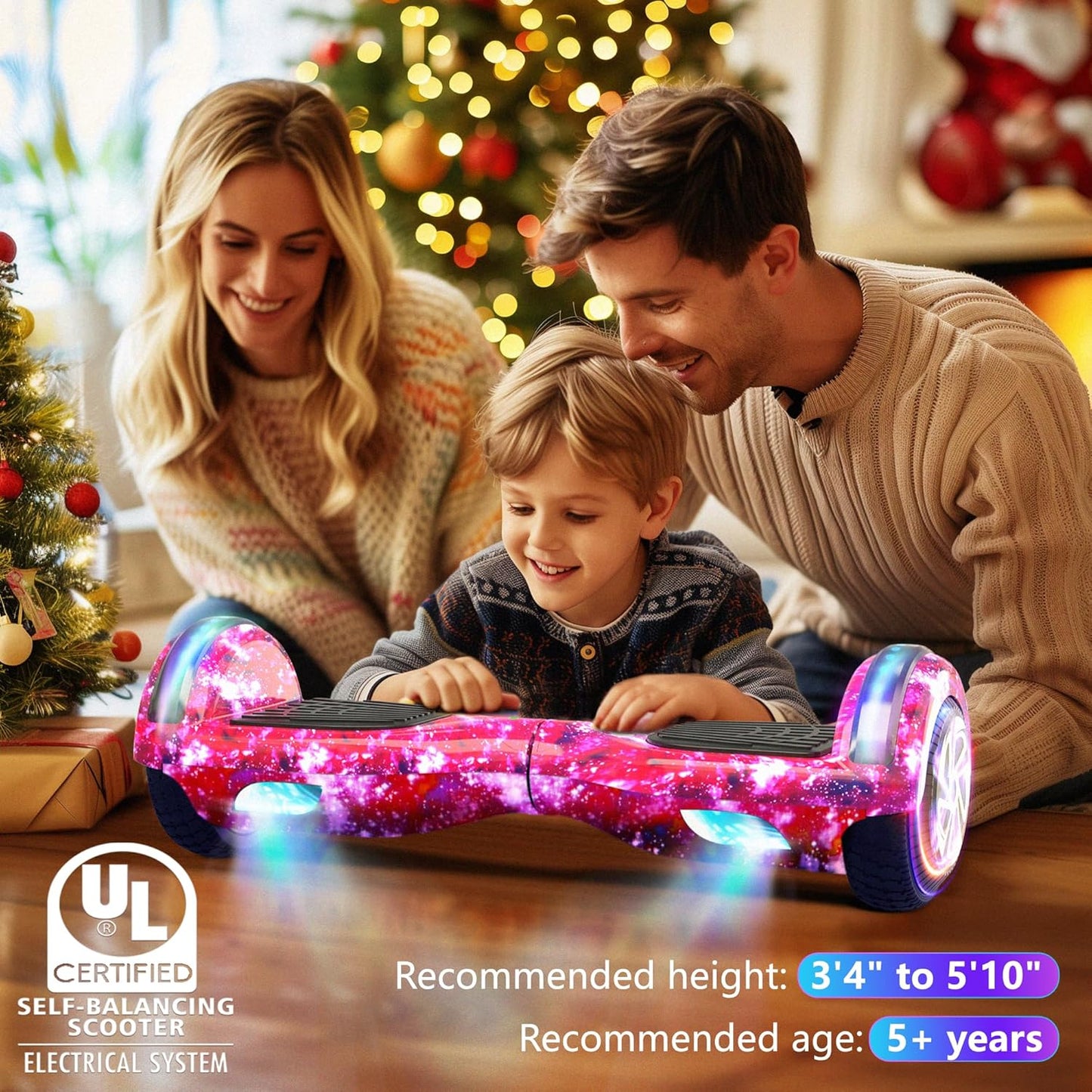 SISIGAD Scooters for Kids Ages 6-12, with Built-in Bluetooth Speaker and 6.5" Colorful Lights Wheels, Safety Certified Self Balancing Scooter Gift for Kids