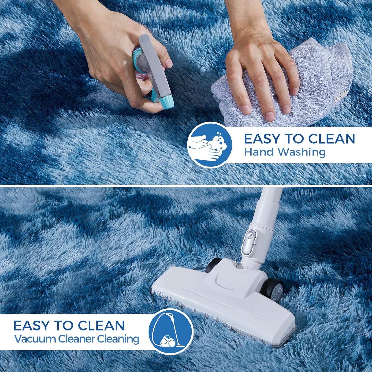 Ultra Soft Rug for Living Room, 8X10 Fluffy Shag Area Rug for Bedroom, Modern Shaggy Carpet Fuzzy Rug for Teens Dorm Nursery Home Decor Aesthetic, Upgrade Anti-Skid Durable, Tie-Dyed Blue Grey