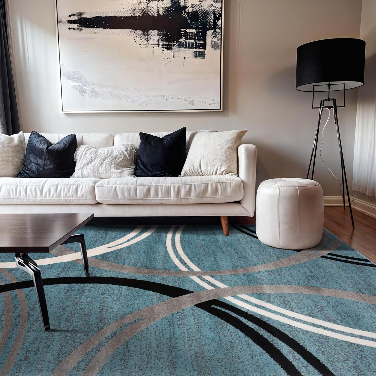 Rugshop Modern Wavy Circles Design Area Rug 6'6" x 9' Blue