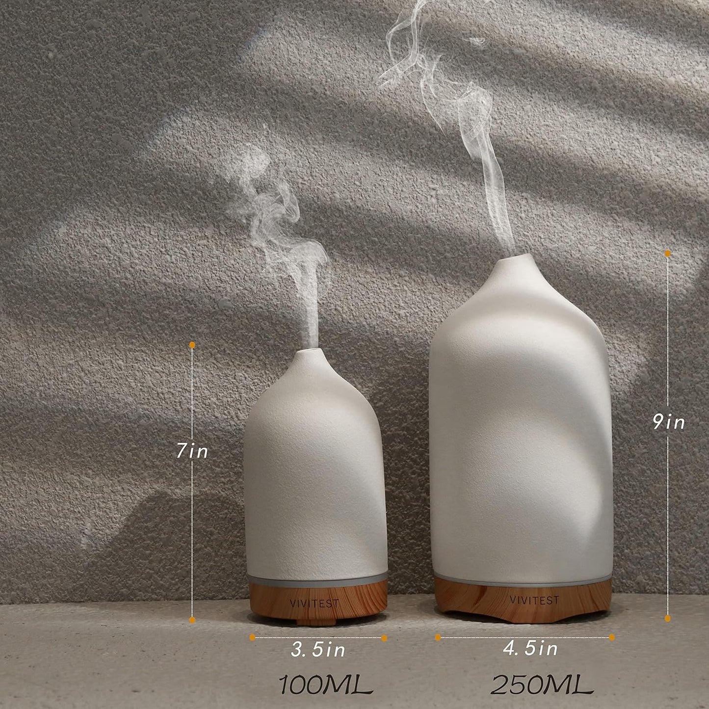 VIVITEST 200ML Ceramic Essential Oil Diffuser,Stone Essential Oil Diffuser,Ultrasonic Aromatherapy Diffusers for Home