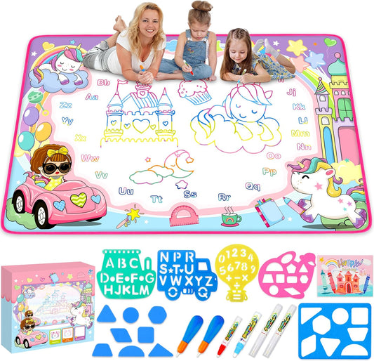 Water Doodle Mat- Kids Painting Writing Doodle Board Toy - Color Drawing Mat Bring Magic Pens Educational Toys for Age 3 4 5 6 7 8 9 10 Year Old Girls Boys Toddler Present