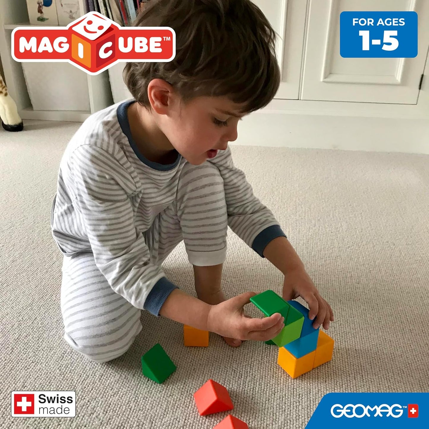 Geomag Magicube 24pcs Magnetic Blocks - Magnetic Building Blocks for Toddlers 1-3, Montessori Toys for 1+ Year Old, Autism Sensory Product, Magnets for Kids