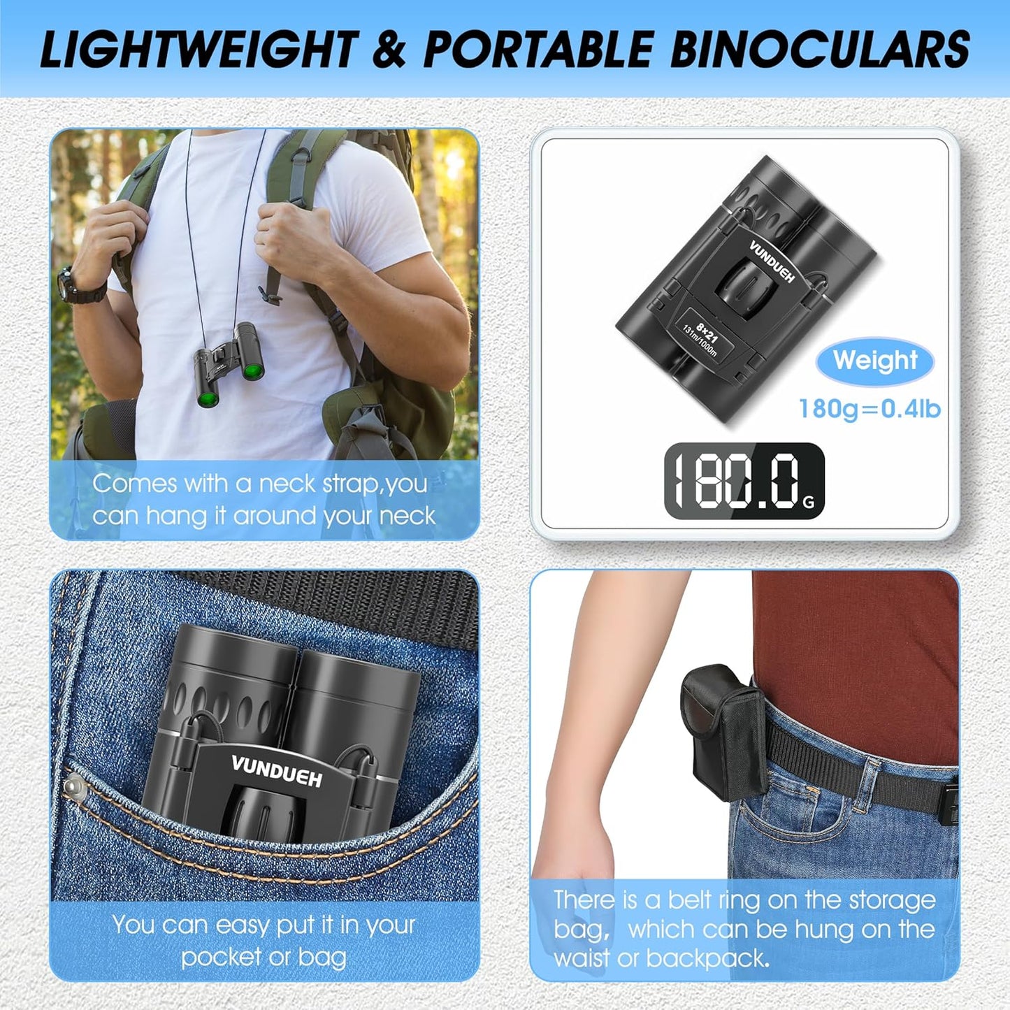 Compact HD Binoculars for Adults and Kids, Children Small High Powered Binoculars with Clear Low Light Night Vision, Mini Pocket Lightweight Waterproof for Hunting Bird Watching Travel Concert