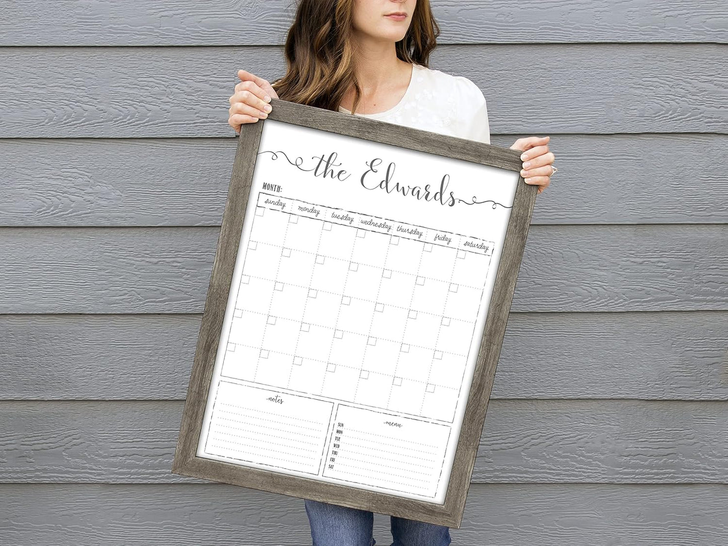 Customized Dry Erase Whiteboard Framed Calendar, Wet Erase or Dry Erase calendar for wall, 18x24 or 24x36 Wall Calendar, Monthly Calendar, Family Name Calendar