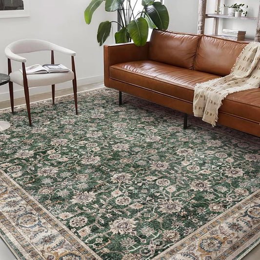 Washable Area Rug 9'x12' Retro Boho Design Non-Shedding Easy Care Ideal for High Traffic Areas in Living Room Bedroom Office Coffee Table Kitchen Large Carpet