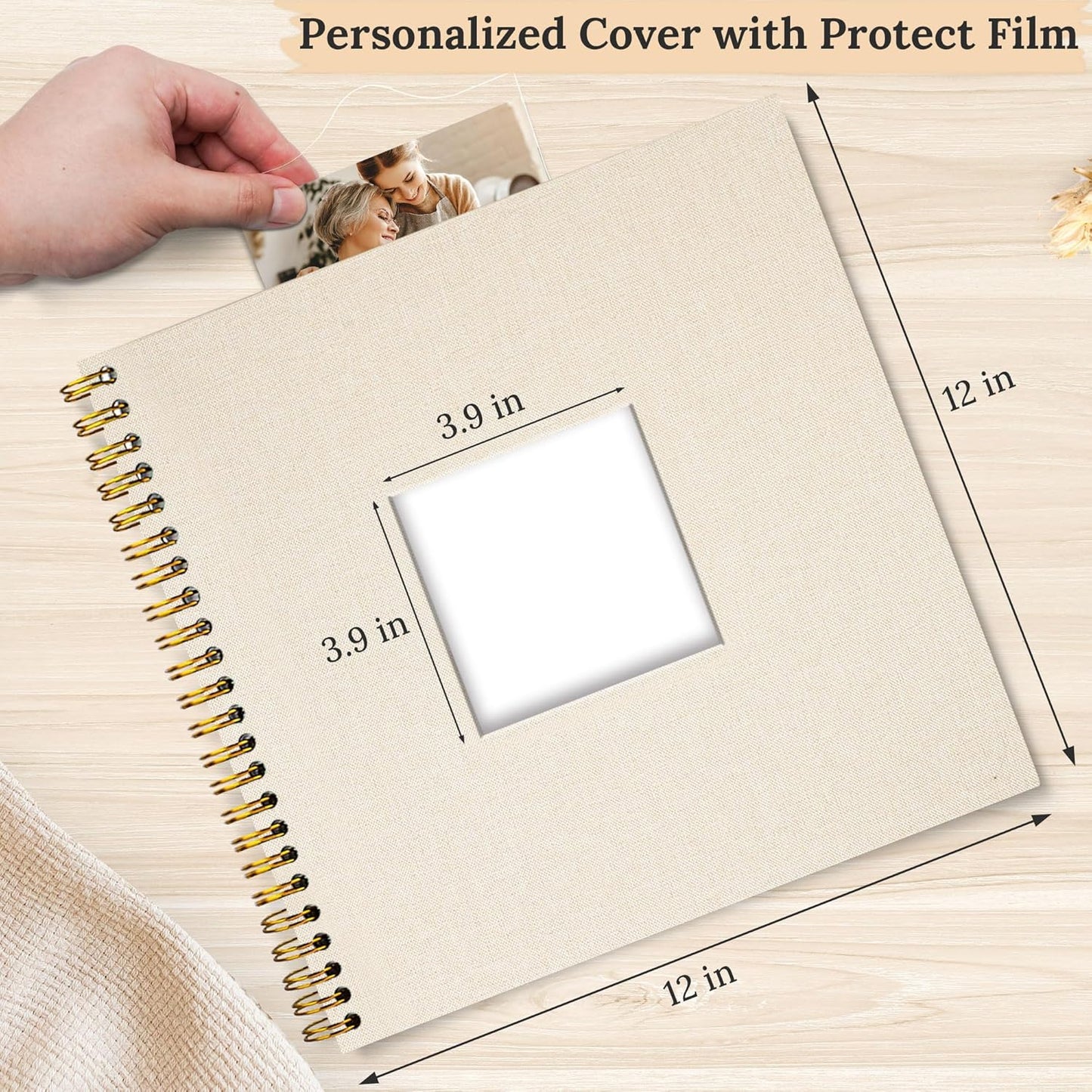 Scrapbook Photo Album Linen Cover, 12 x 12 Inch Hardcover Kraft White Pages Memory Book, for Travel Wedding Guest Book Christmas Baby Shower (40 Sheets/ 80 Pages,Beige)