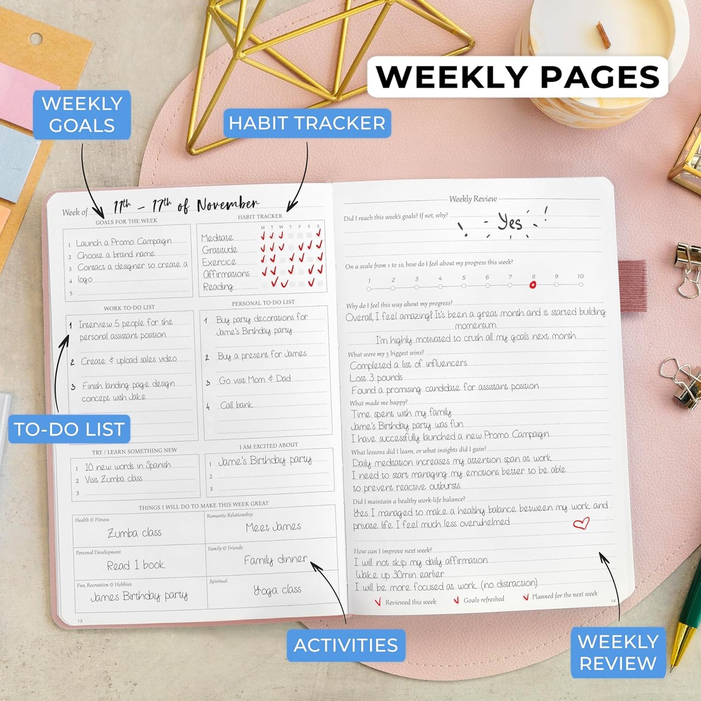 Legend Planner Daily for 3 Months – Undated Monthly Weekly & Daily Planner to Hit Goals. Organizer & Productivity Journal, A5 (Rose Gold)