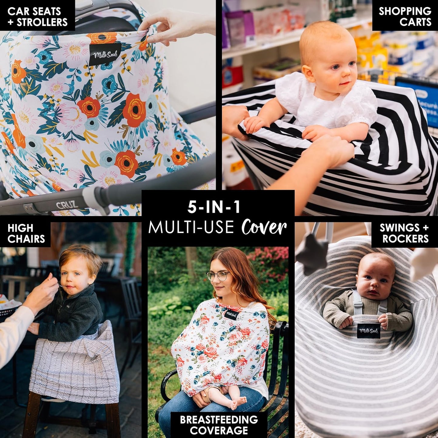 Milk Snob Original 5-in-1 Cover - Nursing Cover for Breastfeeding - Baby Car Seat Cover, Carseat Canopy & Stroller - Essential All-in-One Cover - Gift for Mom, Baby (Magnolia)