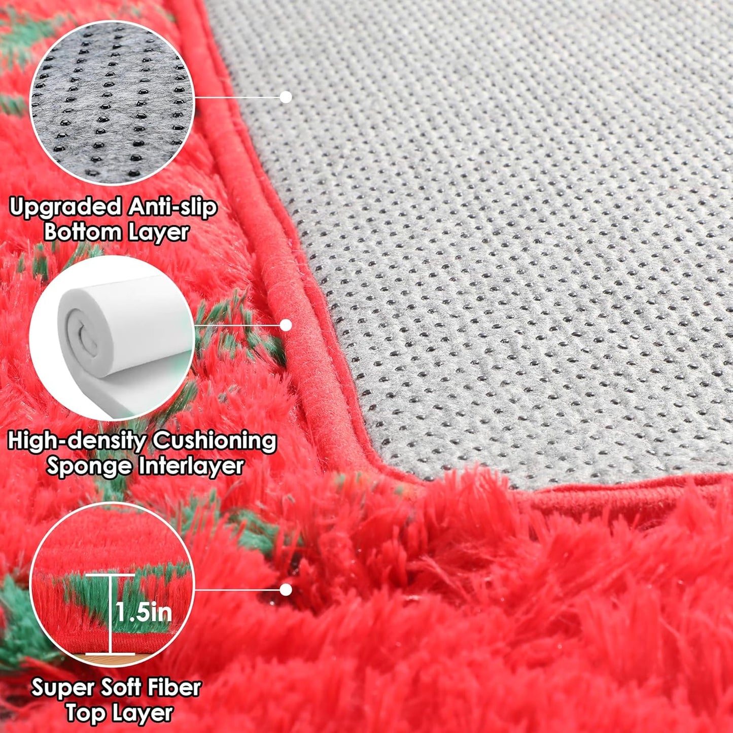 ONASAR 6x9 Area Rugs for Living Room, Large Fluffy Red and Dark Green Bedroom Rug, Geometric Boho Soft Shaggy Plush Floor Carpet for Kids Girls Teen Nursery Dorm Christmas Home Decor Aesthetic