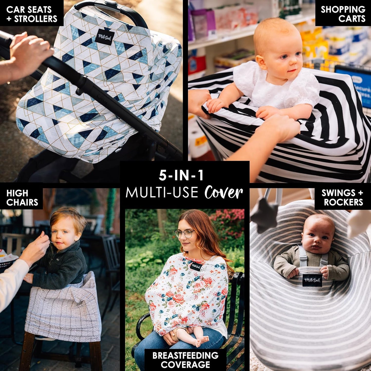 Milk Snob Original 5-in-1 Cover - Nursing Cover for Breastfeeding - Baby Car Seat Cover, Carseat Canopy & Stroller - Essential All-in-One Cover - Gift for Mom, Baby (Levi)
