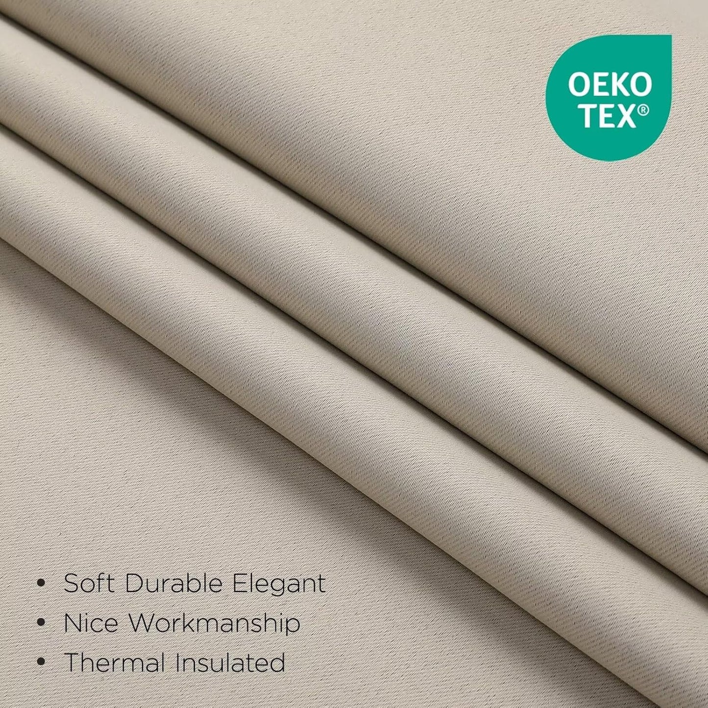 Joydeco Blackout Curtains 96 Inches Long, Thermal Insulated Black Out Curtains 2 Panels Set for Bedroom, Room Darkening Drapes for Living Room Window (W52 x L96 Inch, Light Beige)