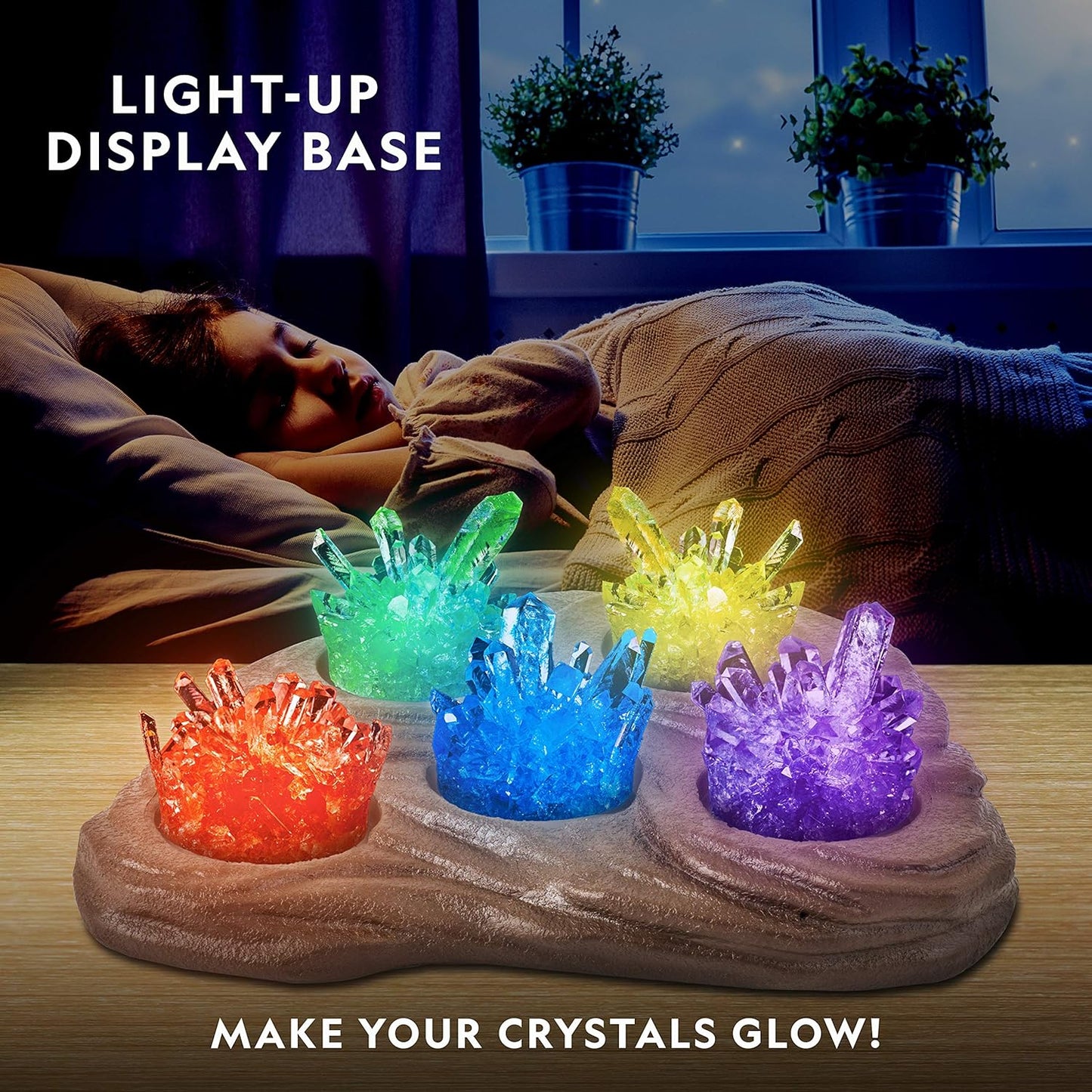 National Geographic Mega Crystal Growing Kit - Grow 6 Crystals with Light-Up Stand, Science Gifts for Kids 8-12