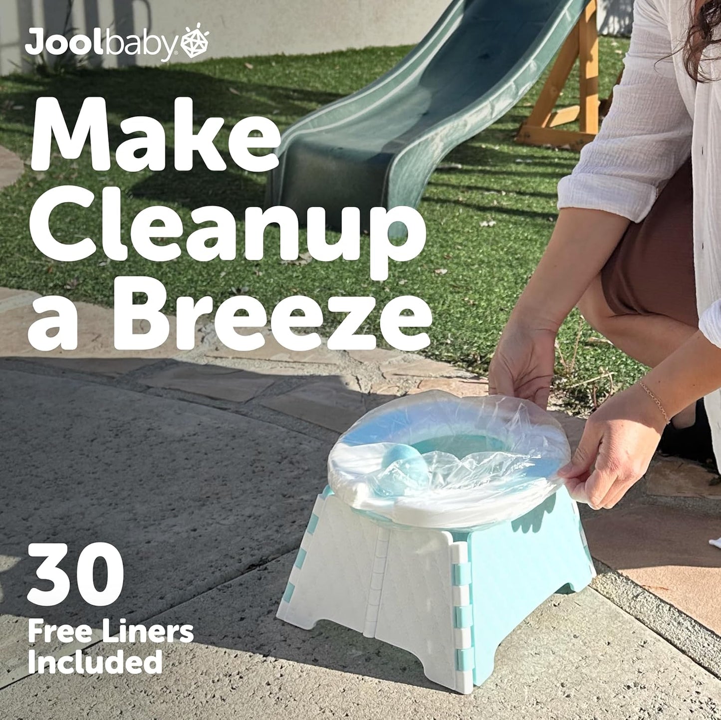 Jool Baby Portable Potty Training Chair with Travel Bag and 30 Liners, Foldable, Indoor/Outdoor Use, Camping (Aqua)