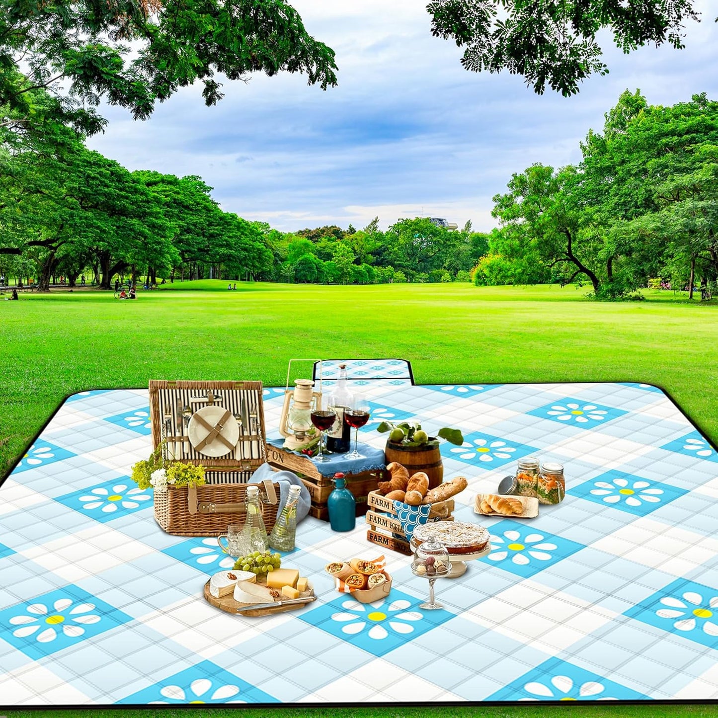Extra Large Picnic Blanket Waterproof,80"x 80"Foldable Machine Washable Beach Blankets,Outdoor Blanket for 6-8 Adults,Picnic Mat Suitable for Indoor Crawling,Park Beach,Camping,Hiking,Travel( Blue)