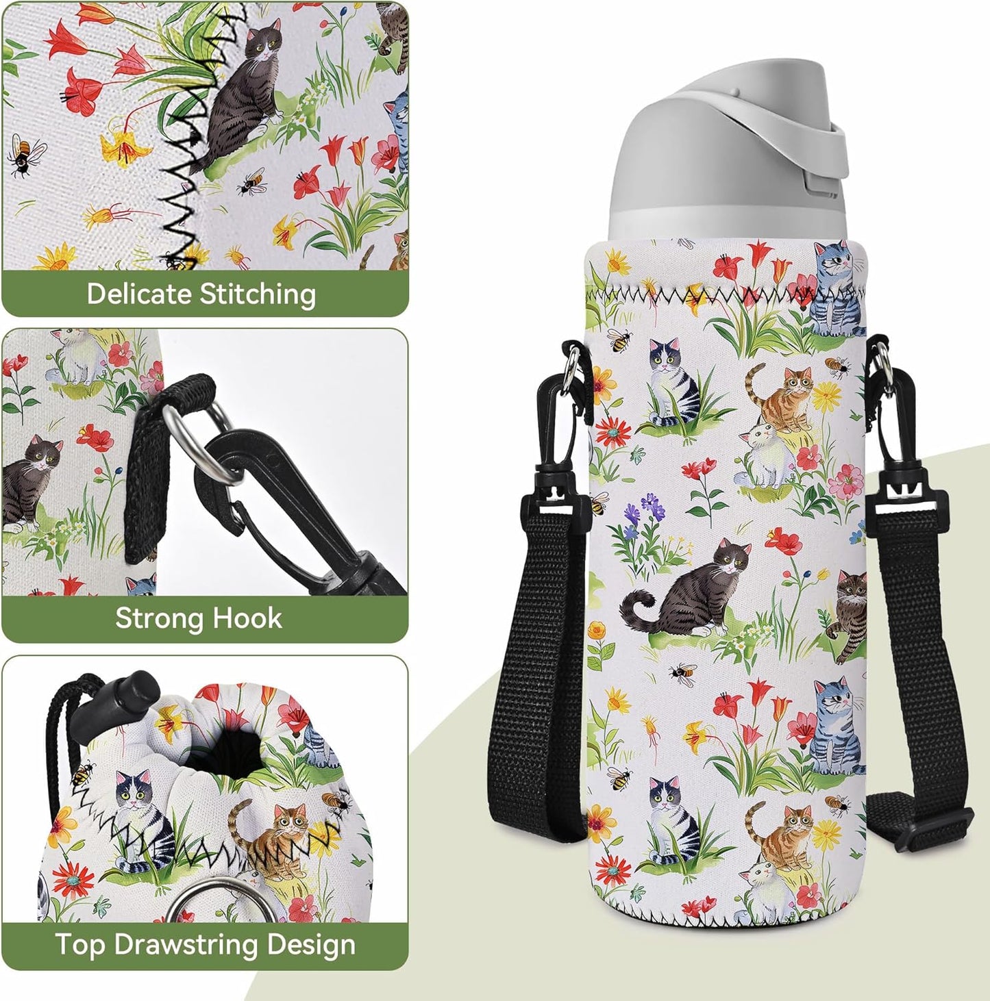 Neoprene Water Bottle Carrier Bag with Adjustable Shoulder Strap for Men Women Walking Hiking,Portable Insulated Holder Case for Stainless Steel/Glass/Plastic Bottles