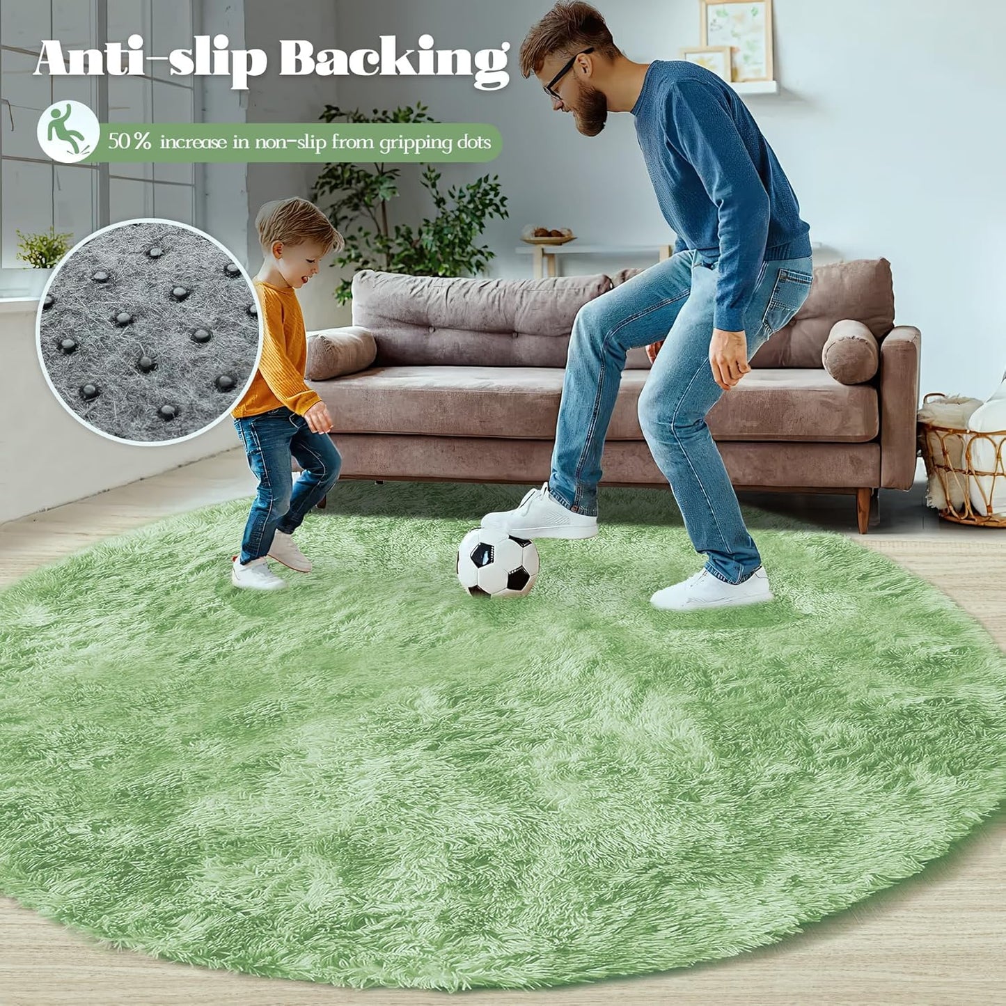 4FT Round Rug for Bedroom: Fluffy Shag Soft Washable Rugs Circle Small Fuzzy Plush Indoor Carpet for Living Room Nursery Playroom Dorm Kids Girls Boys Room (Sage Green, 4'x4')