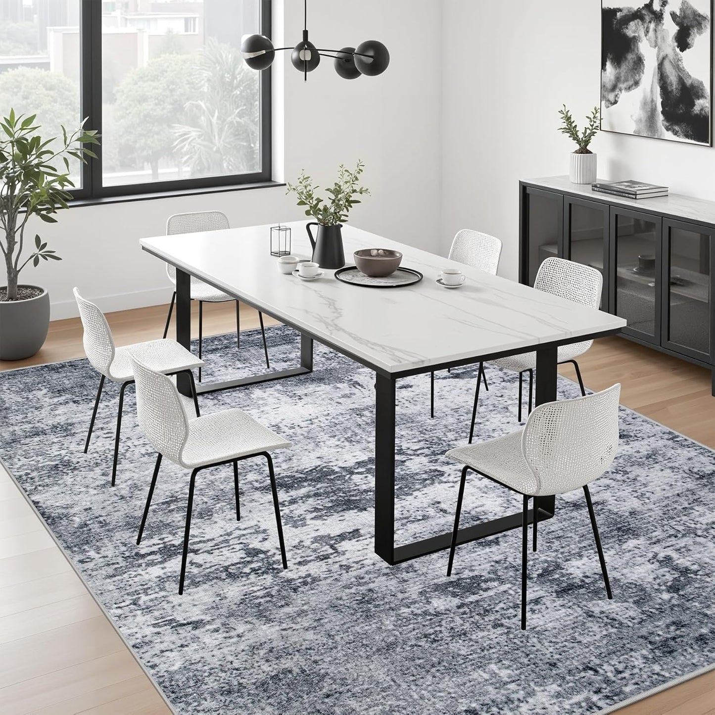9x12 Area Rug Living Room Rug: Washable Modern Abstract Soft Thin Rug Indoor Floor No Slip Stain Resistant Carpet for Bedroom Dining Room Farmhouse Nursery Home Office - Grey