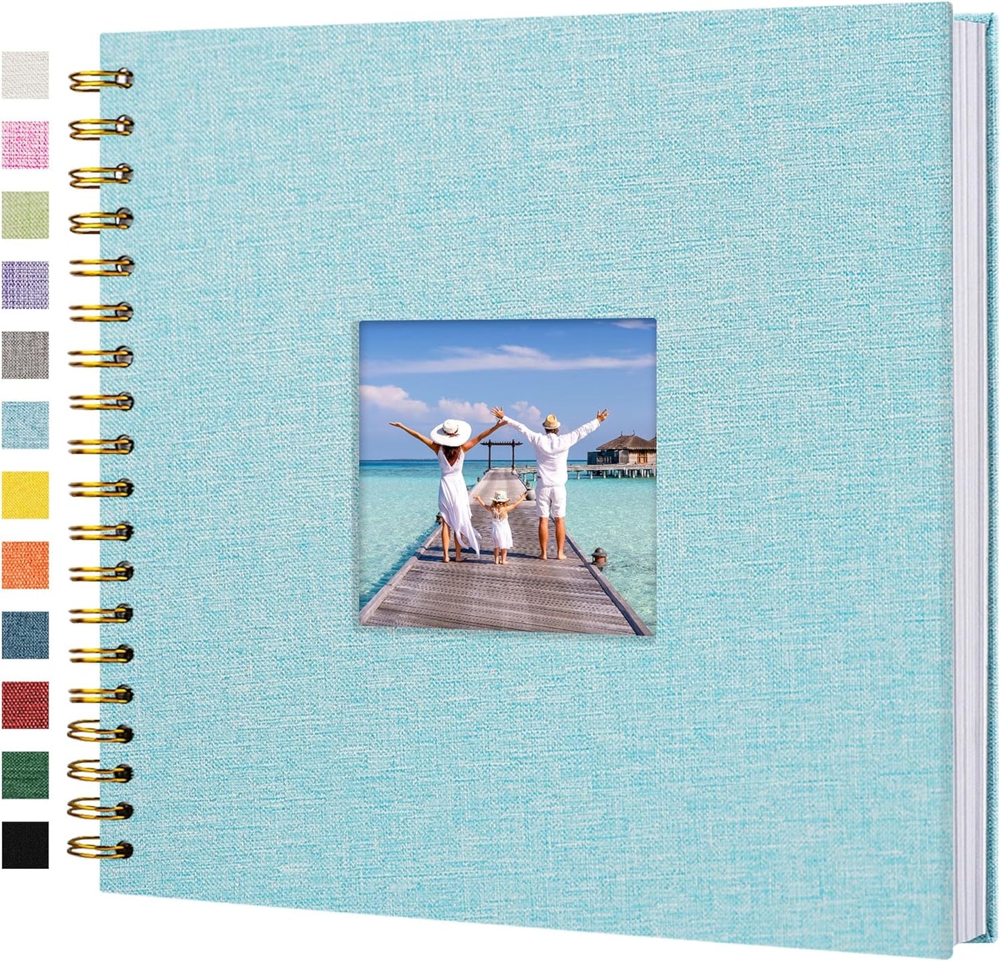 Scrapbook Photo Album Linen Cover, 10 x 10 Inch Hardcover Kraft White Pages Memory Book, for Travel Wedding Guest Book Christmas Baby Shower (40 Sheets/ 80 Pages,Light Blue)