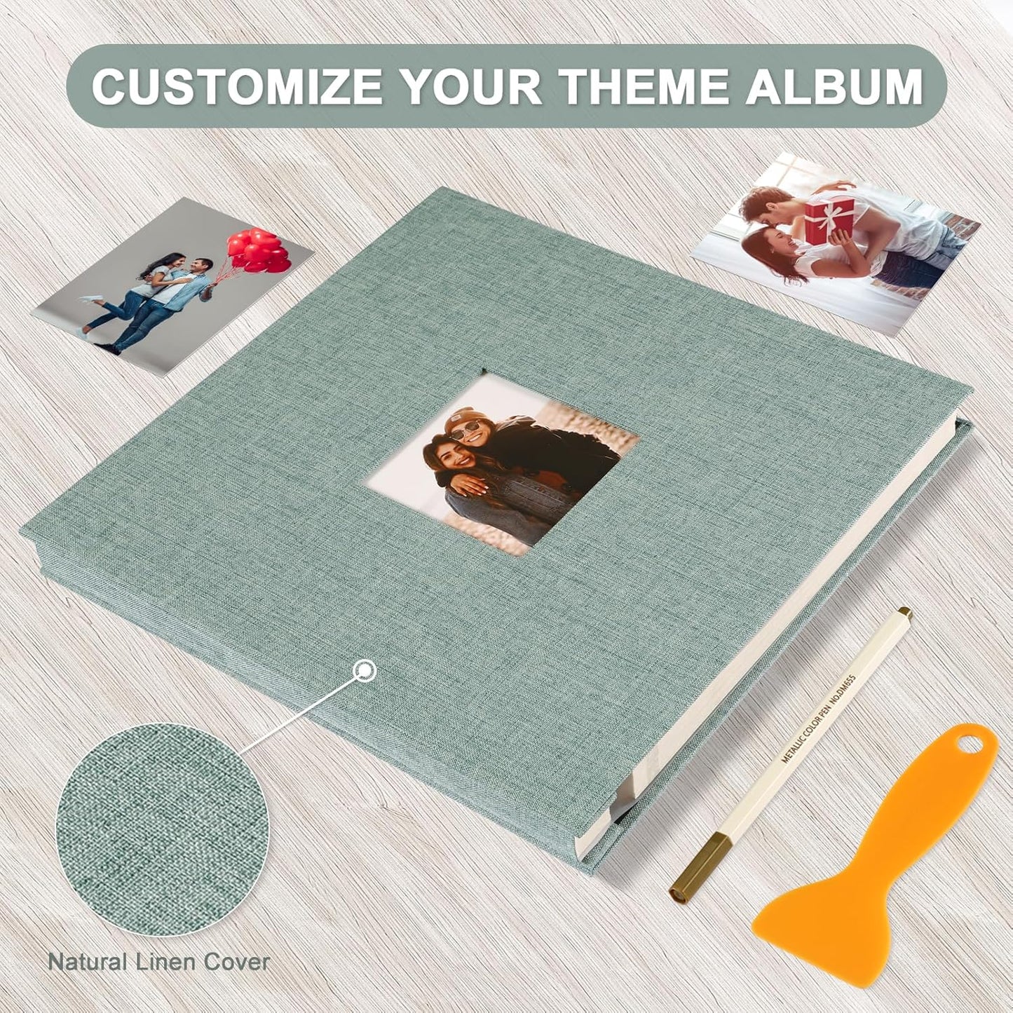 Photo Album Self Adhesive Pages Scrapbook Magnetic Photo Albums for 4x6 5x7 8x10 Pictures Sticky Pages Books for Baby Family Wedding 13.2x12.8 Green 40 Pages