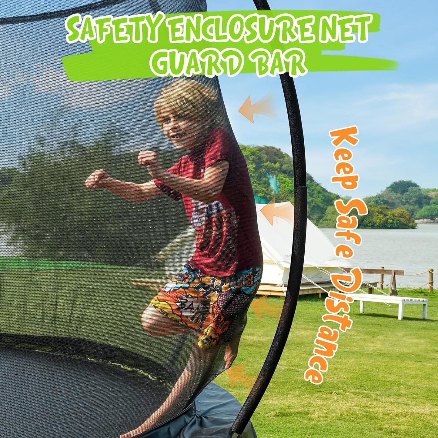 Gigu 10FT 12FT 14FT Recreational Trampolines with Enclosure Net and Ladder and Anti-Rust Coating, ASTM Approved Trampoline Outdoor for Kids and Adults Outdoor Yard Trampolines