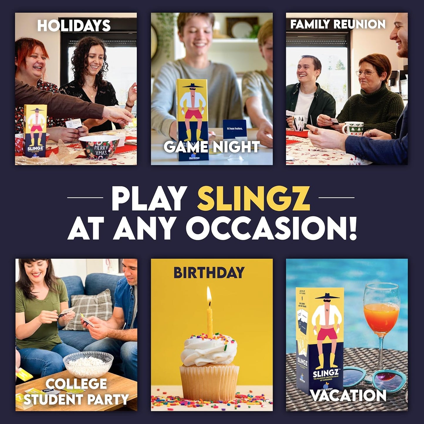 Slingz by Blue Orange Games, Fast and Hilarious Word Card Party Game of Categories for Ages 10 & Up, 2 to 7 Players