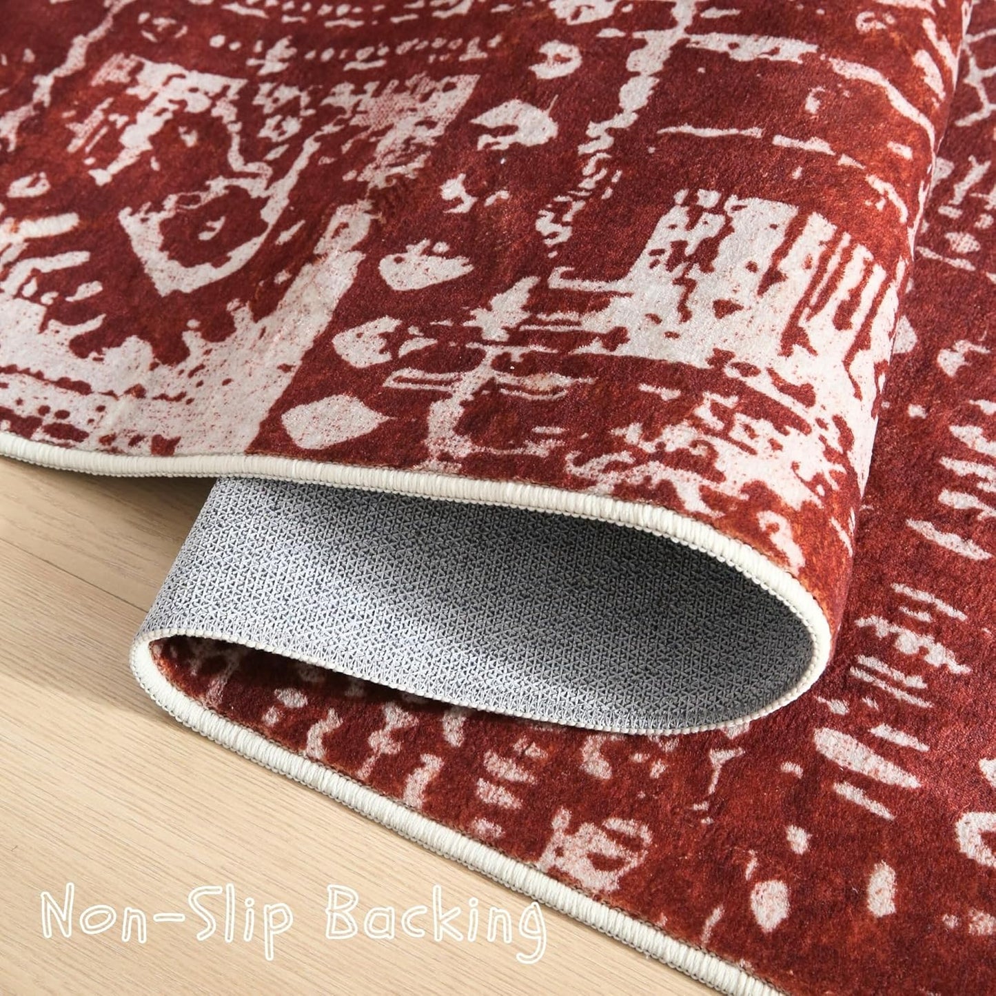 Living Room Rug 5x7 Rug Machine Washable Boho Area Rug Non Slip Moroccan Vintage Low Pile Large Rugs for Living Room, Bedroom, Farmhouse, Dining Room, Kids Playroom(Terracotta)