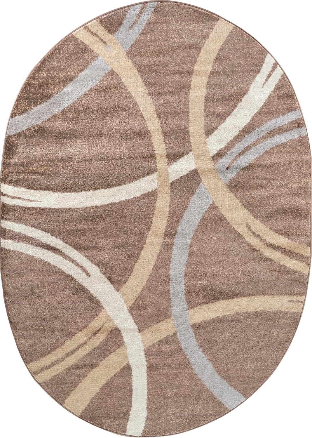 Rugshop Modern Wavy Circles Design Oval Area Rug 5' x 7' Brown
