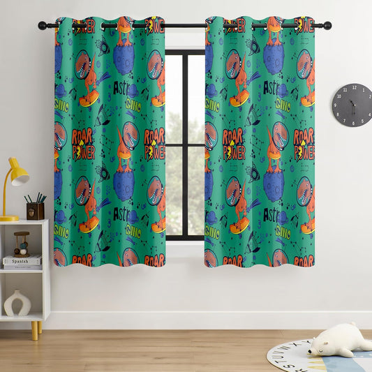 Kids Space Dinosaur Blackout Curtains - 100% Blackout, Thermal Insulated, Noise Reducing, Perfect for Kids Room and Nursery, 2 Panels (Roar Power Dino, W52×L63)