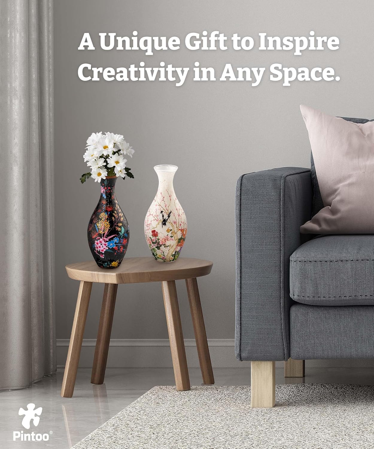 Pintoo 3D Puzzle Vase Unique Flower Vase Made by 160 Curved Plastic Puzzle Pieces House Warming Gift for Flower Arrangements and Home Decoration - [S1024] (Translucent, Carp with Lotus)