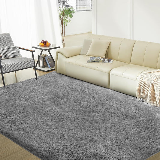 Ultra Soft Rug for Living Room, 4X6 Fluffy Shag Area Rug for Bedroom, Modern Shaggy Carpets Fuzzy Rug for Teens Dorm Nursery Home Decor Aesthetic, Upgrade Anti-Skid Durable, Grey