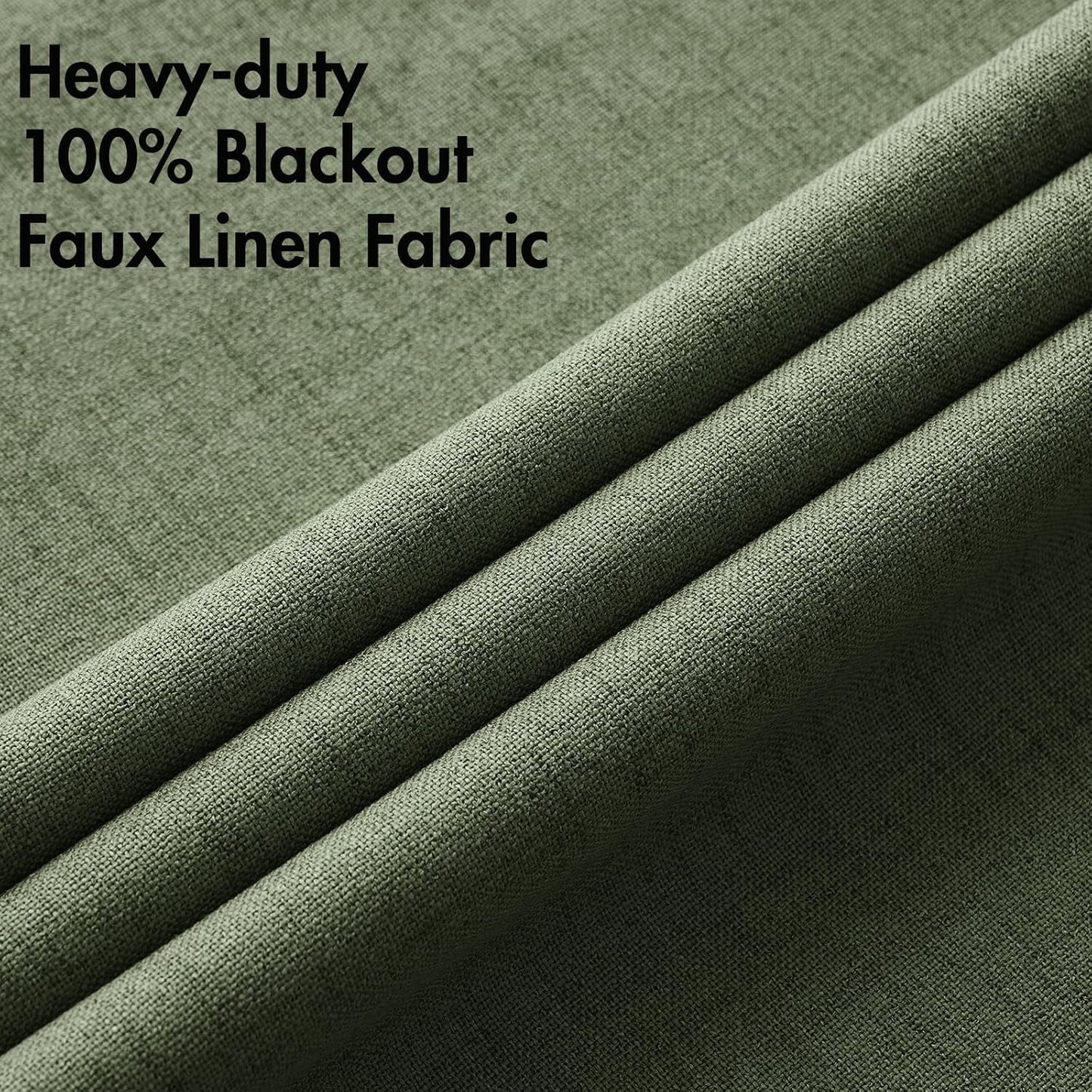 MIULEE 100% Blackout Linen Textured Curtains for Bedroom Solid Thermal Insulated Olive Green Grommet Room Darkening Curtains & Drapes Luxury Decor for Living Room Nursery 52 x 45 Inch (2 Panels)