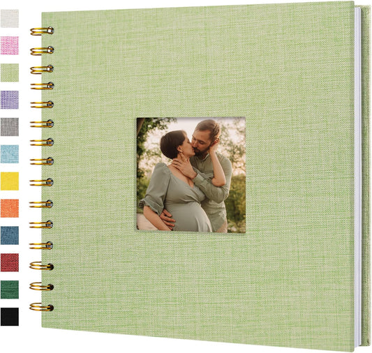 Scrapbook Photo Album Linen Cover, 8 x 8 Inch Hardcover Kraft White Pages Memory Book, for Travel Wedding Guest Book Christmas Baby Shower (20 Sheets/ 40 Pages,Grassgreen)