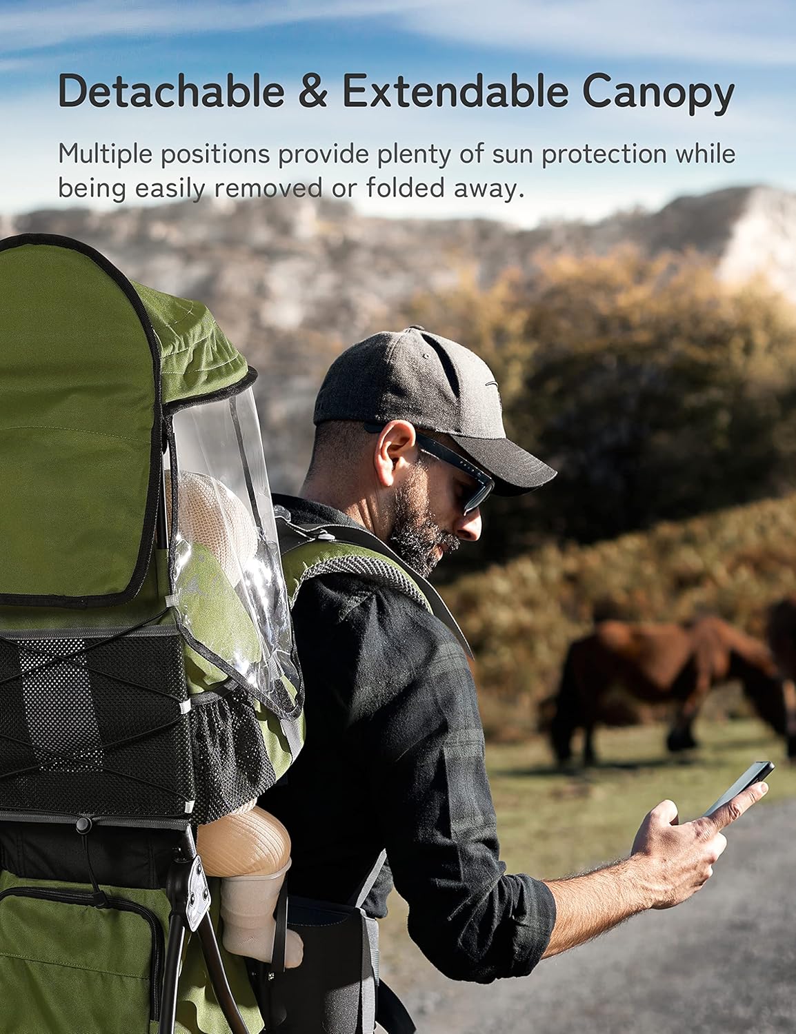 besrey Baby Backpack Carrier, Toddler Hiking Backpack with Safety 3-Height Seat, Adjustable Straps&Waist Belt, Foldable Frame Lightweight Large Capacity Child Carrier for Hiking (Army Green)