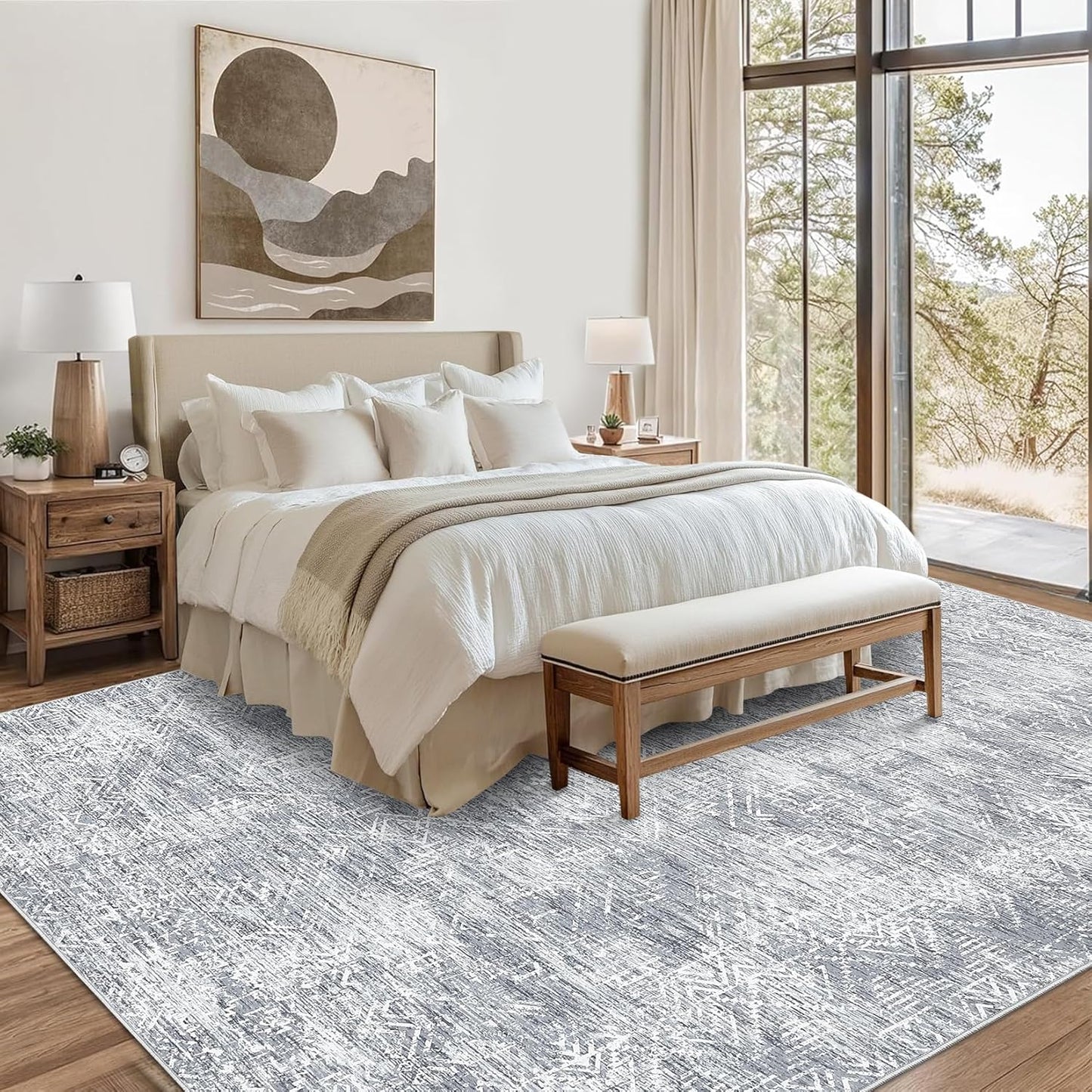 COZYLOOM 6x9 Rug Living Room Washable Modern Distressed Accent Carpet with Non-Slip Backing, Ultra-Soft Contemporary Geometric Floor Mat for Kitchen, Bedroom, Grey