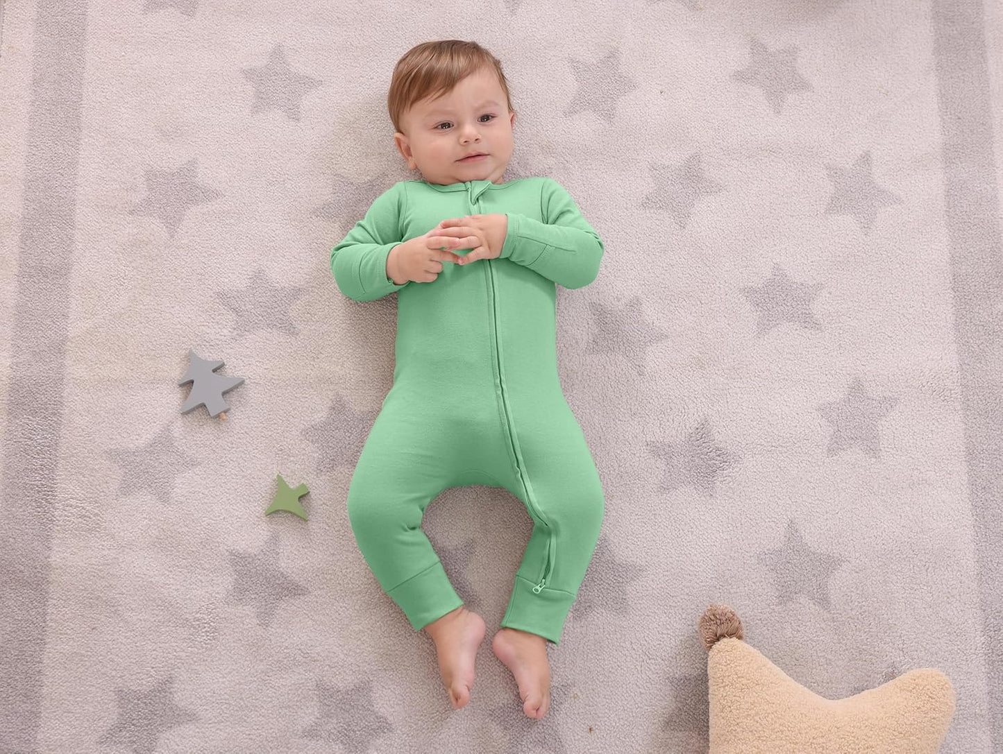 GUISBY Long Sleeve Cotton Pajamas Footless Baby Bodysuits with Zipper and Mittens 3-Pack for Boys Girls