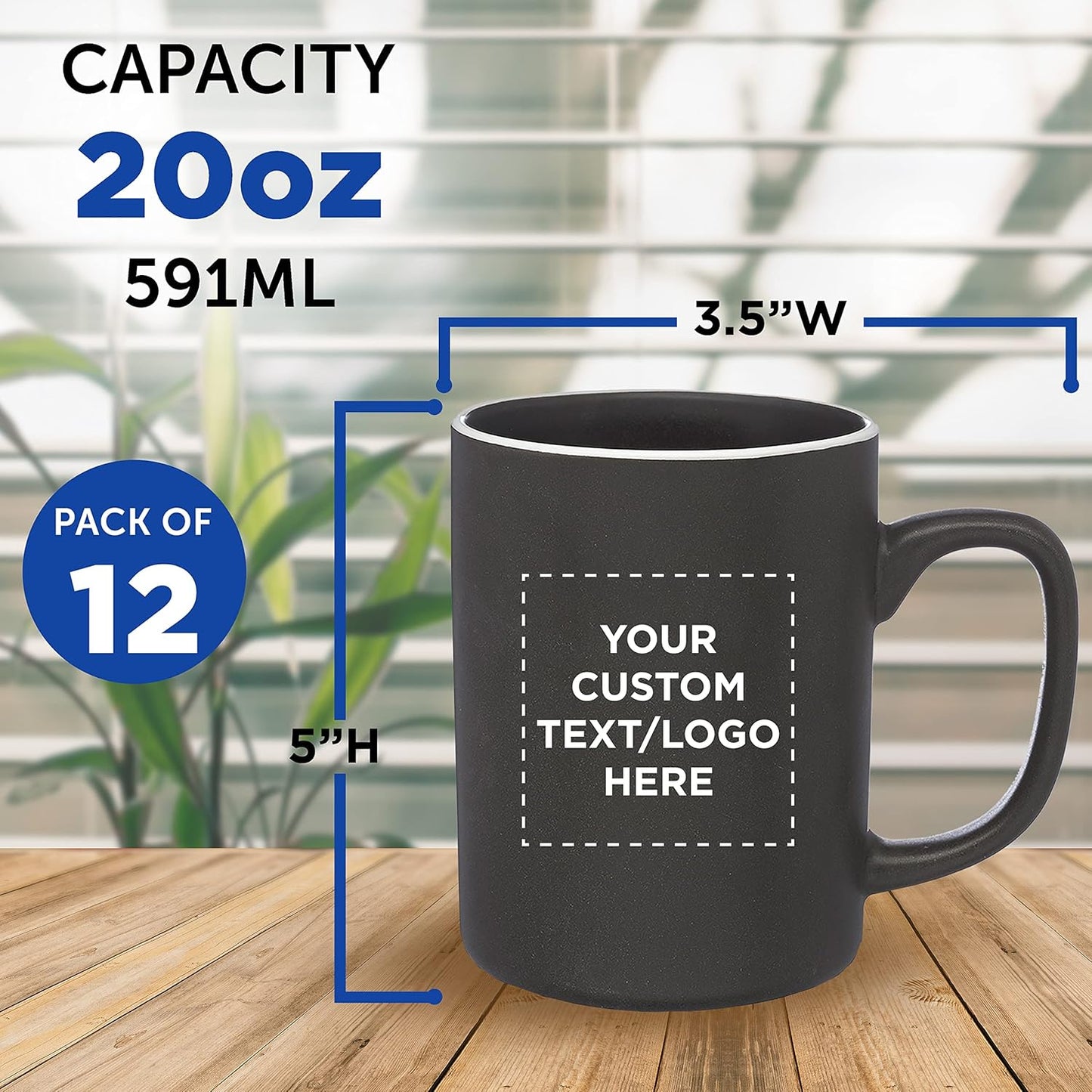 Custom El Grande Matte Ceramic Mugs 20 oz. Set of 12, Personalized Bulk Pack - Perfect for Tea, Espresso, Cappuccino, Hot Cocoa - Charcoal
