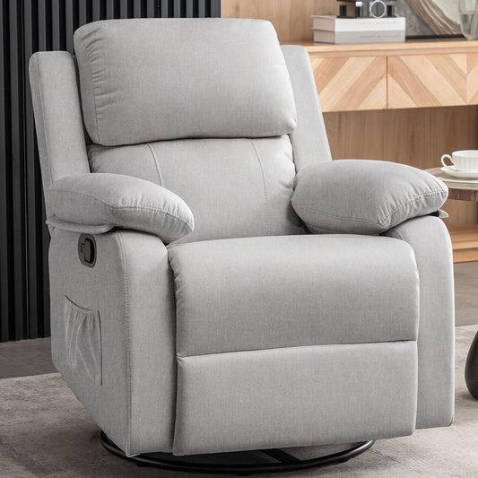 Recliner Chair, 360 Swivel Rocker Chair for Adults, Small Rocking Recliner Chair for Small Spaces, Upholstered Fabric Glider Recliner Nursery with Side Pockets for Nursery, Living Room