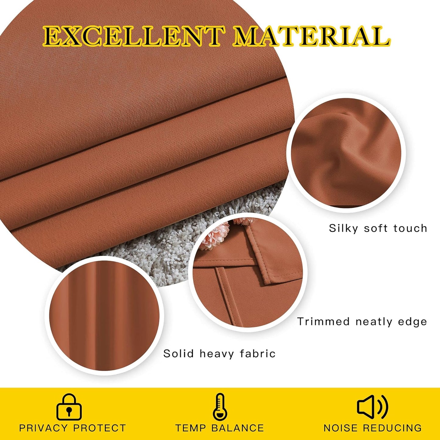 NICETOWN Living Room Curtains for Windows 84 inch Long - Decorative Thermal Insulated Grommet Room Darkening Window Treatments for Bedroom/Porch, Burnt Orange, 2 Panels = 104" Wide