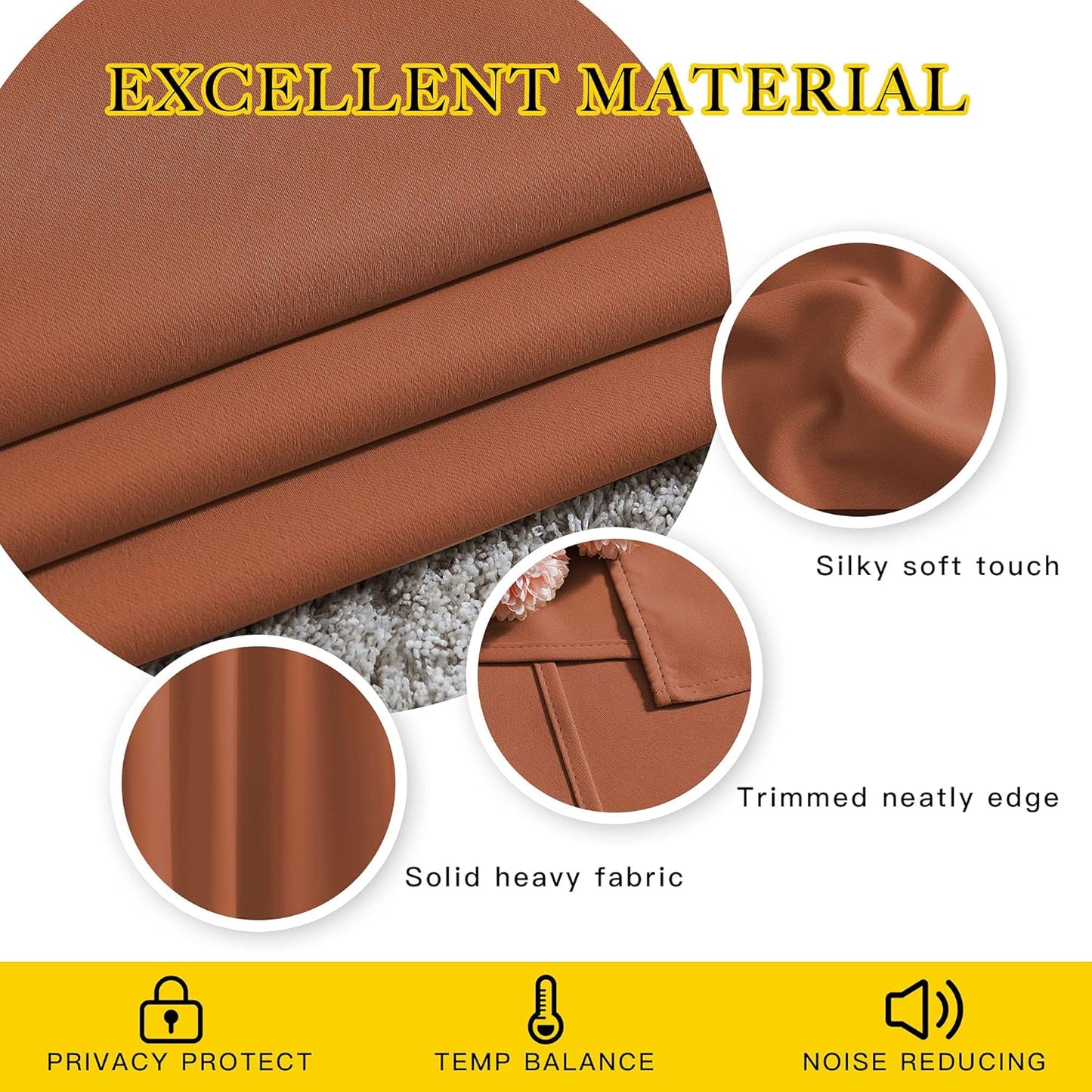 NICETOWN Burnt Orange Curtains 84 inches Long, Grommet Room Darkening Thermal Insulated Sound Dampening Window Treatments for Bedroom/Home Office, 2 Panels, W46 x L84