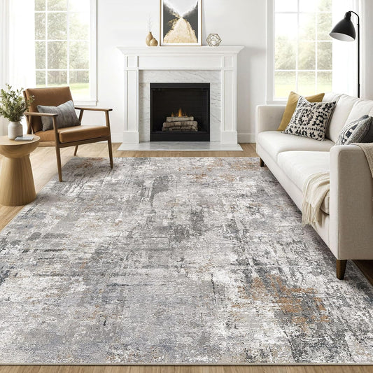 8x10 Area Rugs Living Room: Machine Washable Large Abstract Modern Soft Rug Stain Resistant Indoor Floor Non Slip Accent Carpet for Bedroom Nursery Playroom Office Dining Room Dorm- Gray Rust